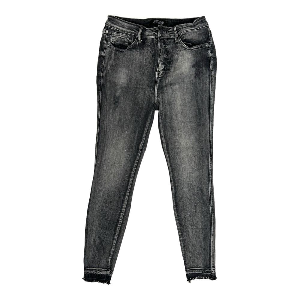 Judy Blue Size 11 30 Skinny Jean Stretch High Rise Denim Distressed Raw Hem Gray